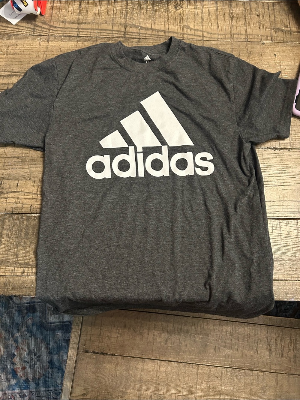 adidas Men's Dark Gray Logo Tee with White Branding